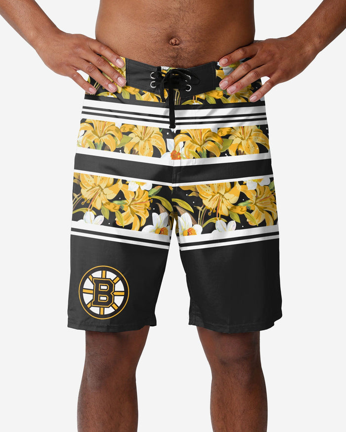 Boston Bruins Floral Stripe Boardshorts FOCO S - FOCO.com