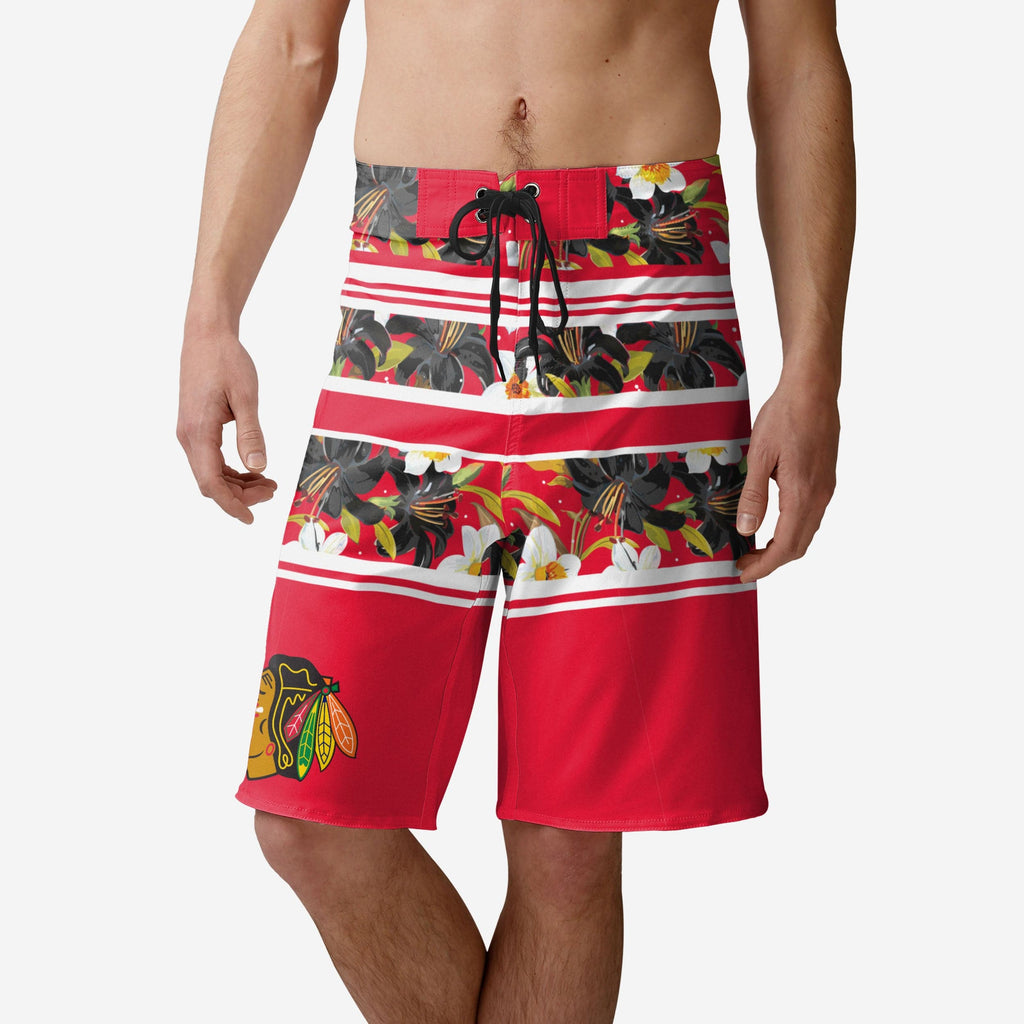 Chicago Blackhawks Floral Stripe Boardshorts FOCO S - FOCO.com