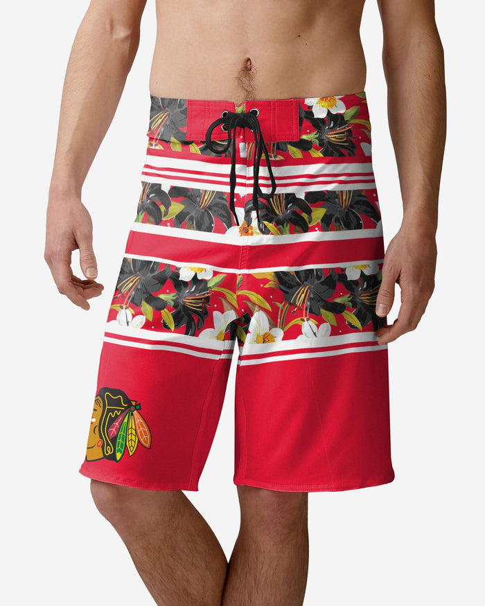 Chicago Blackhawks Floral Stripe Boardshorts FOCO S - FOCO.com