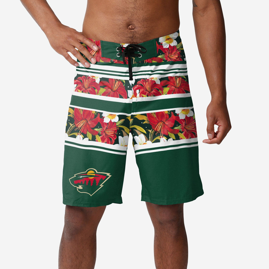 Minnesota Wild Floral Stripe Boardshorts FOCO S - FOCO.com