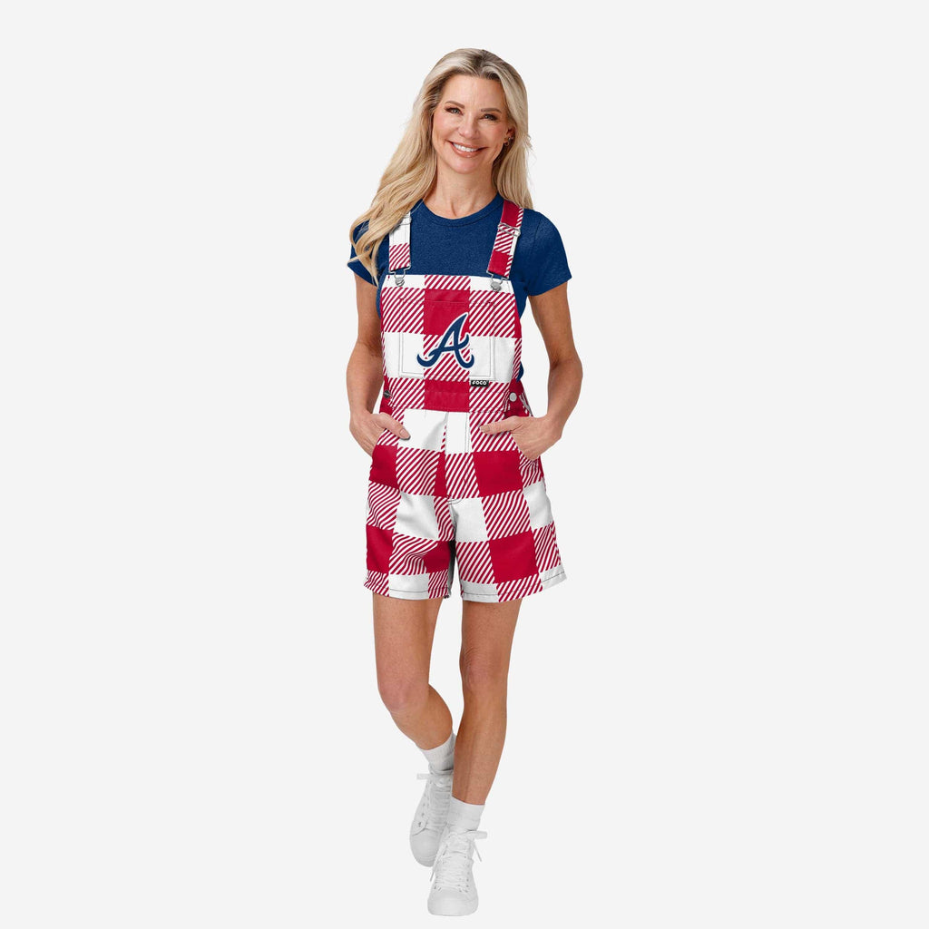 Atlanta Braves Womens Plaid Bib Shortalls FOCO XS - FOCO.com