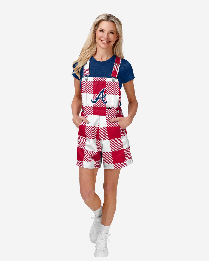 Atlanta Braves Womens Plaid Bib Shortalls FOCO XS - FOCO.com