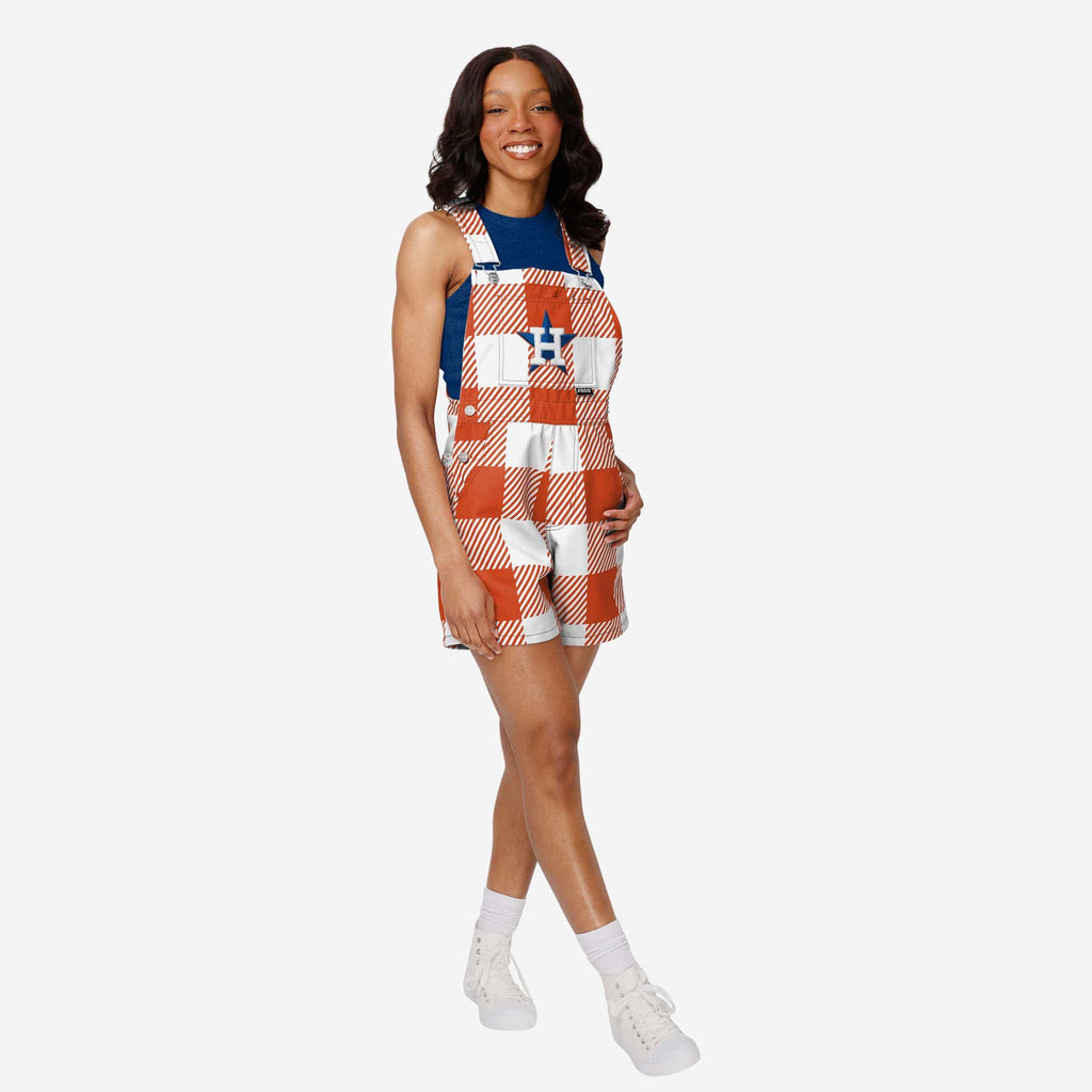 Houston Astros Womens Plaid Bib Shortalls FOCO XS - FOCO.com