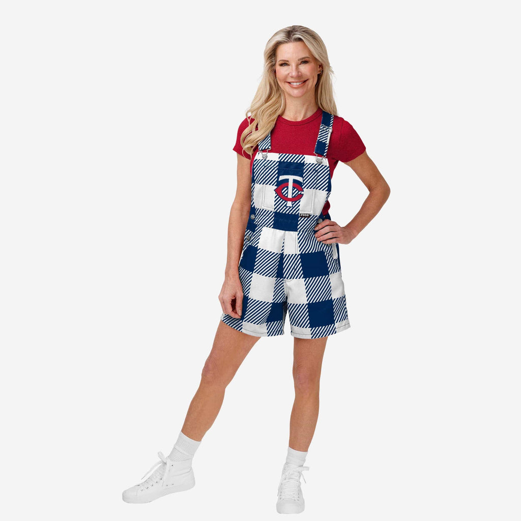 Minnesota Twins Womens Plaid Bib Shortalls FOCO XS - FOCO.com