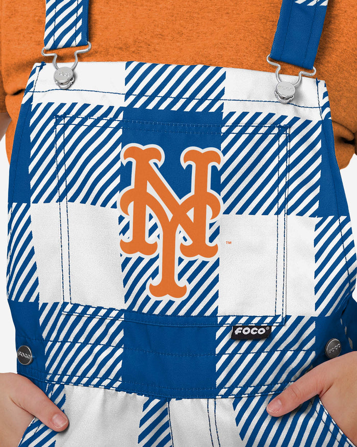 New York Mets Womens Plaid Bib Shortalls FOCO - FOCO.com