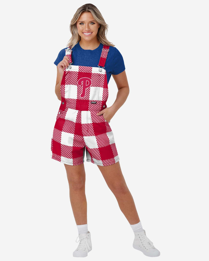 Philadelphia Phillies Womens Plaid Bib Shortalls FOCO XS - FOCO.com