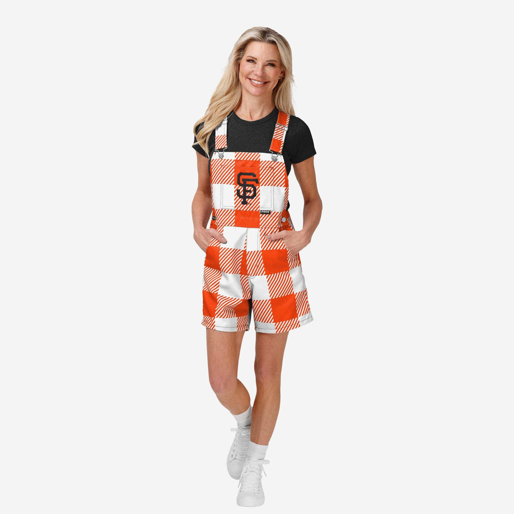 San Francisco Giants Womens Plaid Bib Shortalls FOCO XS - FOCO.com