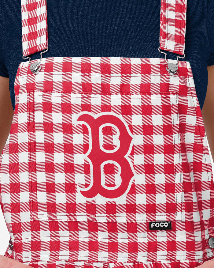 Boston Red Sox Womens Gingham Check Bib Shortalls FOCO - FOCO.com