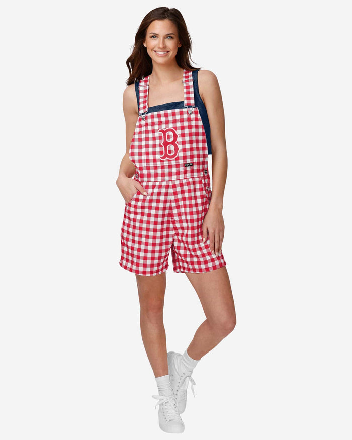 Boston Red Sox Womens Gingham Check Bib Shortalls FOCO XS - FOCO.com