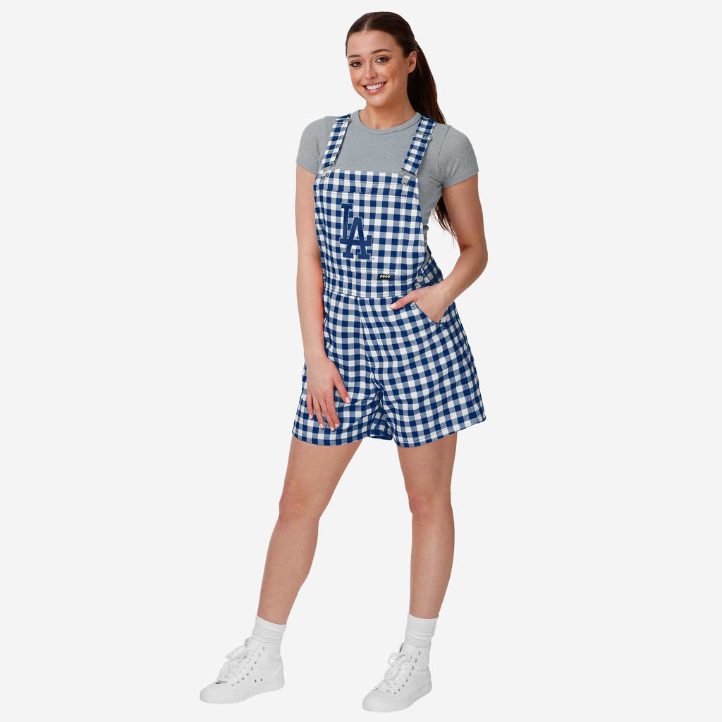 Los Angeles Dodgers Womens Gingham Check Bib Shortalls FOCO XS - FOCO.com