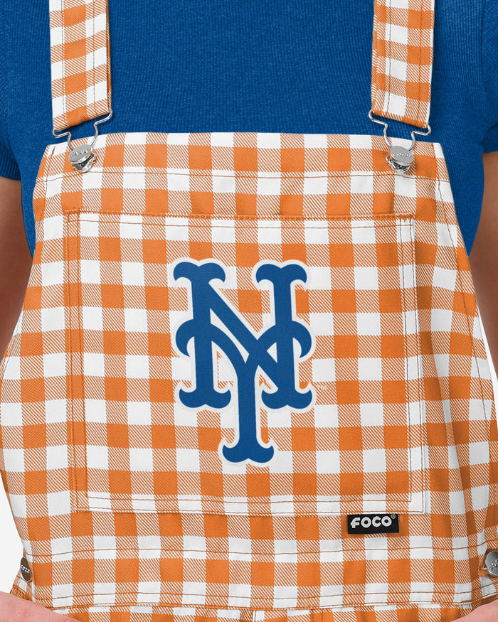 New York Mets Womens Gingham Check Bib Shortalls FOCO - FOCO.com