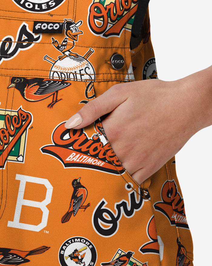 Baltimore Orioles Womens Historic Print Bib Shortalls FOCO - FOCO.com