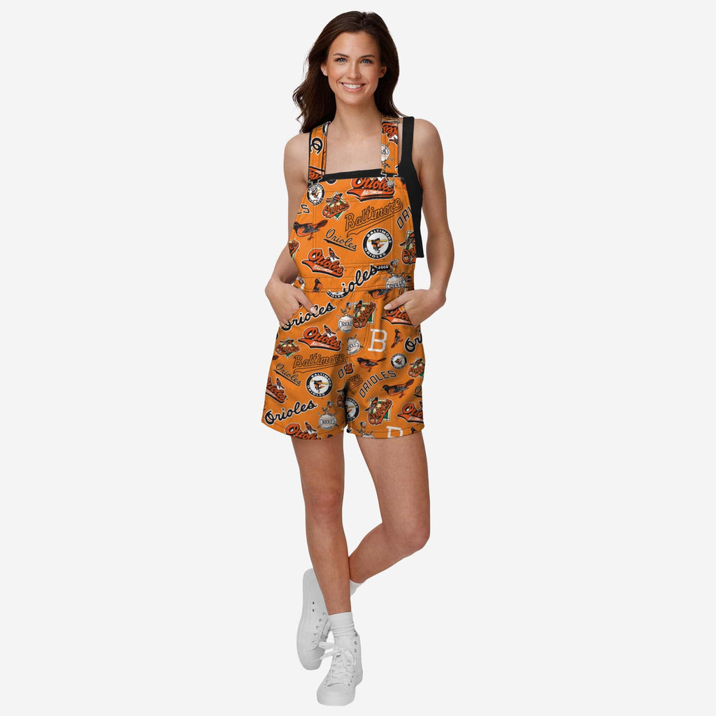 Baltimore Orioles Womens Historic Print Bib Shortalls FOCO XS - FOCO.com