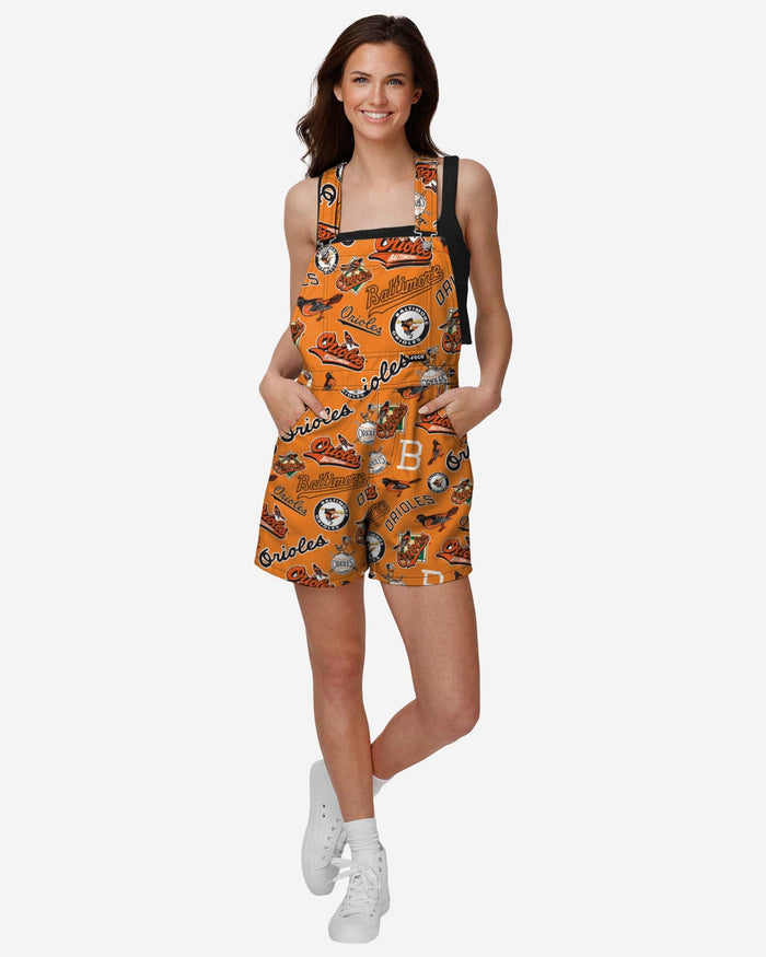 Baltimore Orioles Womens Historic Print Bib Shortalls FOCO XS - FOCO.com