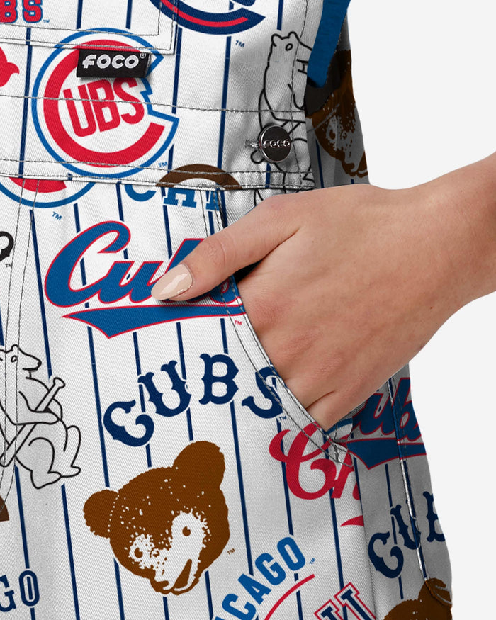 Chicago Cubs Womens Historic Print Bib Shortalls FOCO - FOCO.com