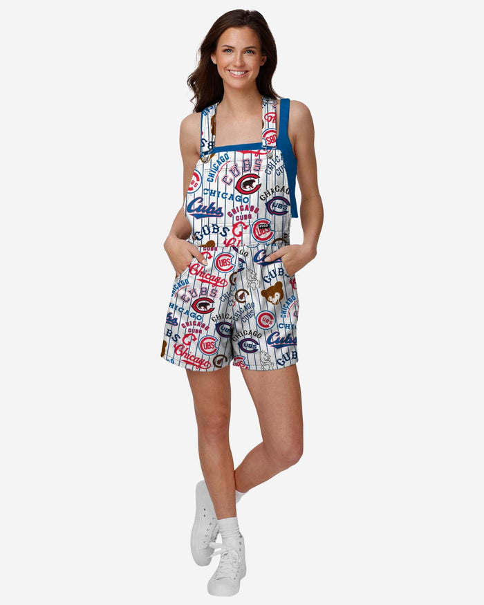 Chicago Cubs Womens Historic Print Bib Shortalls FOCO XS - FOCO.com