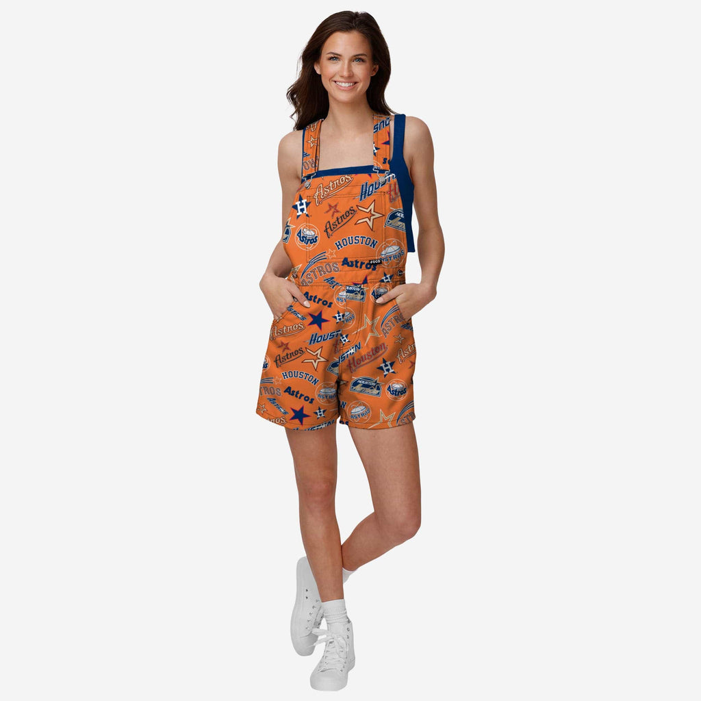 Houston Astros Womens Historic Print Bib Shortalls FOCO XS - FOCO.com