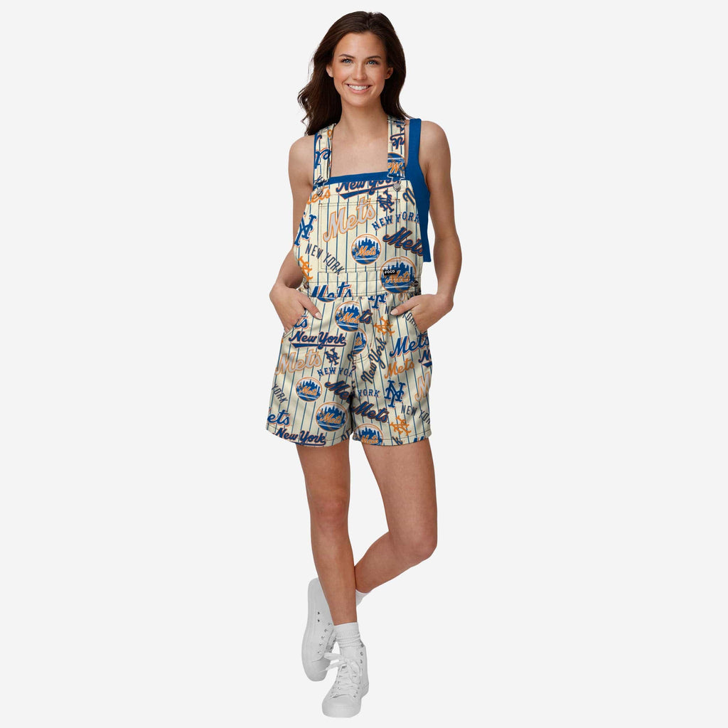 New York Mets Womens Historic Print Bib Shortalls FOCO XS - FOCO.com