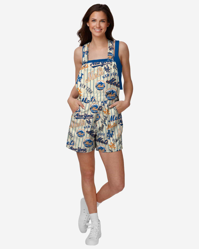 New York Mets Womens Historic Print Bib Shortalls FOCO XS - FOCO.com