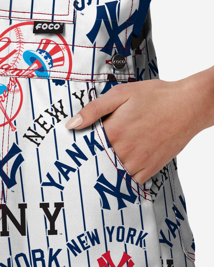 New York Yankees Womens Historic Print Bib Shortalls FOCO - FOCO.com