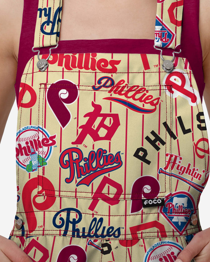 Philadelphia Phillies Womens Historic Print Bib Shortalls FOCO - FOCO.com