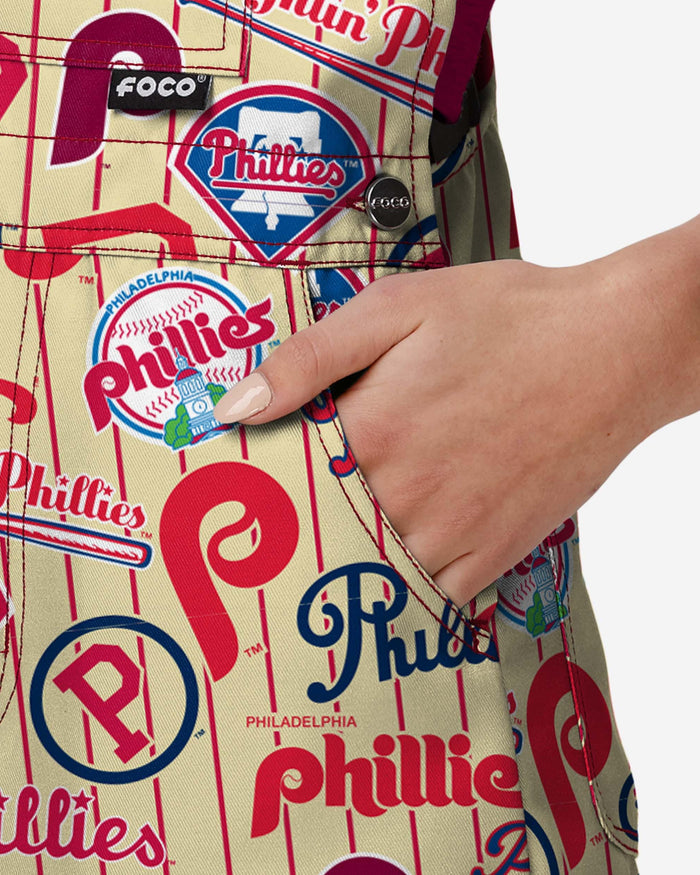 Philadelphia Phillies Womens Historic Print Bib Shortalls FOCO - FOCO.com