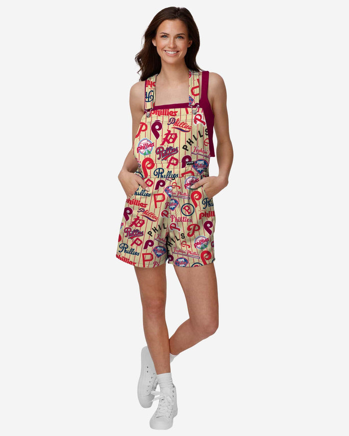 Philadelphia Phillies Womens Historic Print Bib Shortalls FOCO XS - FOCO.com