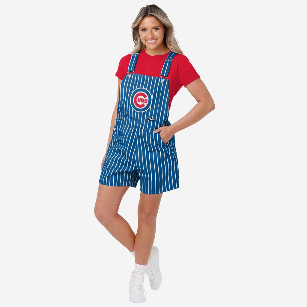 Chicago Cubs Womens Pinstripe Bib Shortalls FOCO XS - FOCO.com