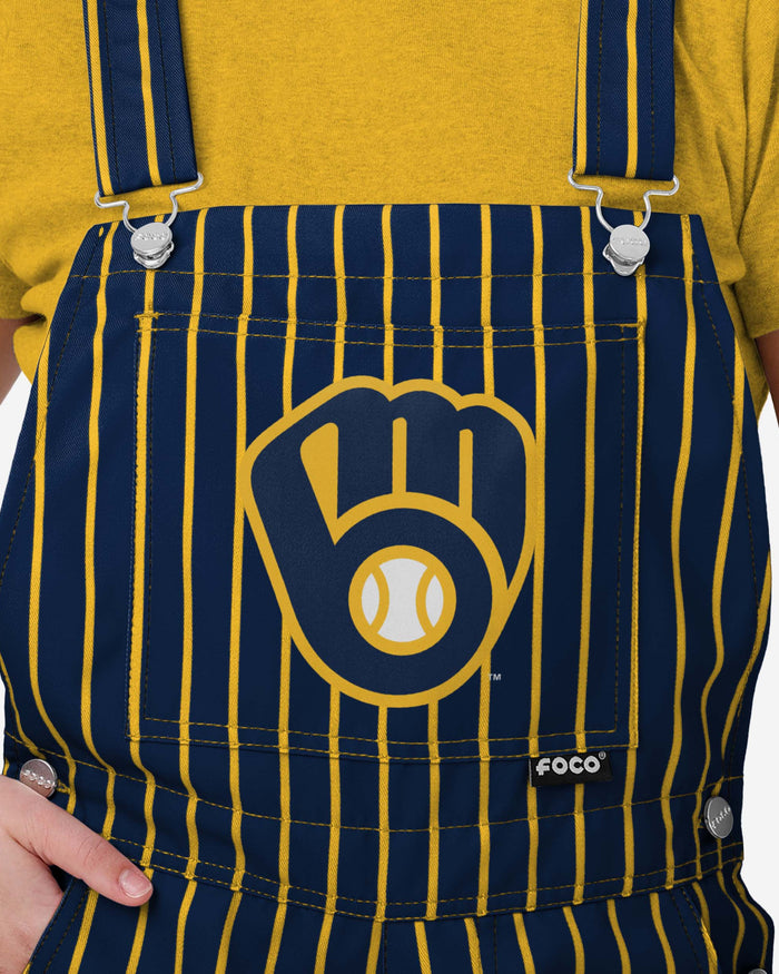 Milwaukee Brewers Womens Pinstripe Bib Shortalls FOCO - FOCO.com