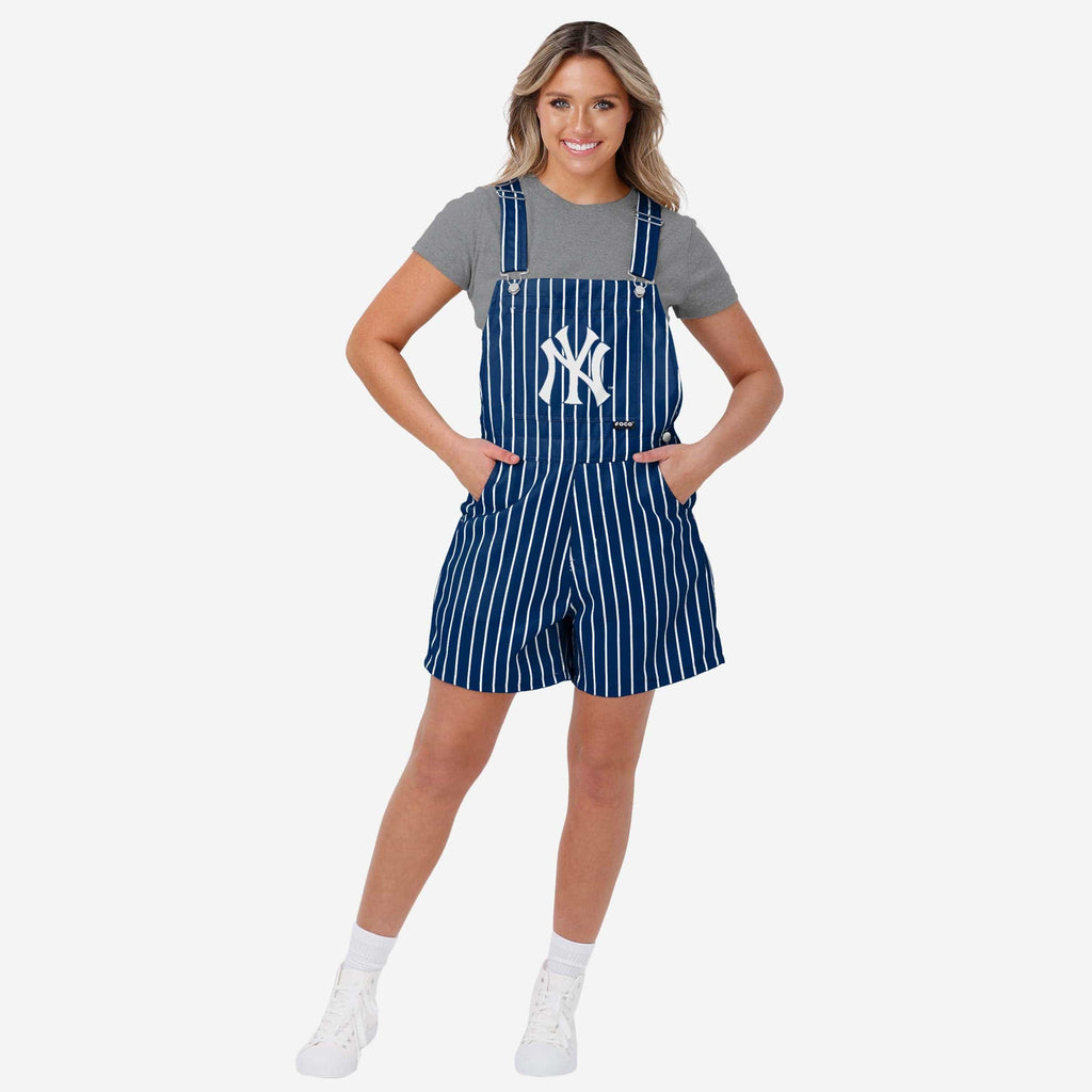 New York Yankees Womens Pinstripe Bib Shortalls FOCO XS - FOCO.com