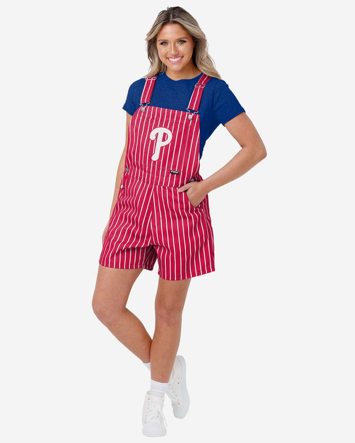 Philadelphia Phillies Womens Pinstripe Bib Shortalls FOCO XS - FOCO.com