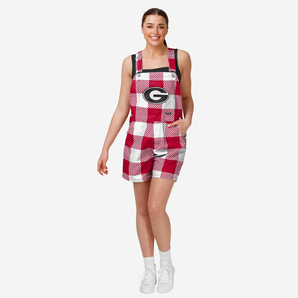 Georgia Bulldogs Womens Plaid Bib Shortalls FOCO XS - FOCO.com