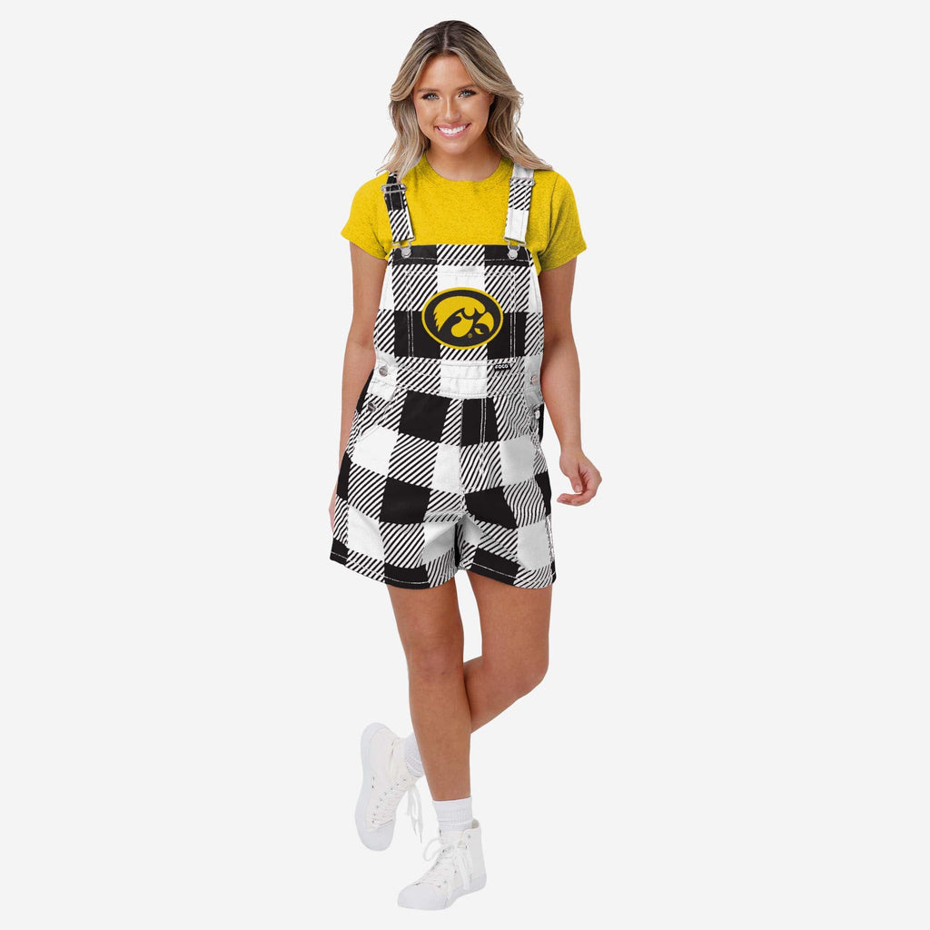 Iowa Hawkeyes Womens Plaid Bib Shortalls FOCO XS - FOCO.com