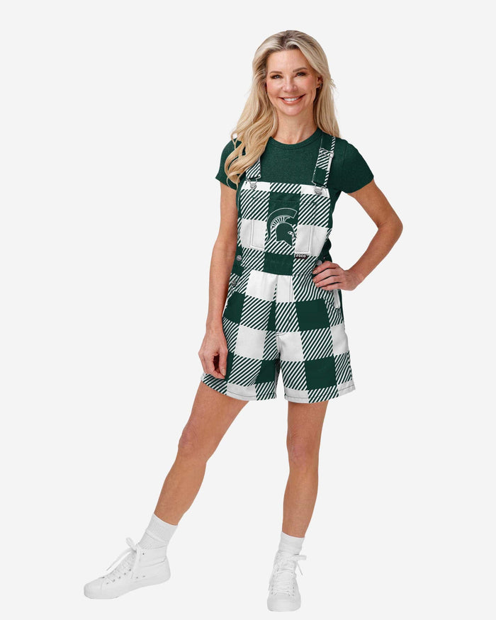 Michigan State Spartans Womens Plaid Bib Shortalls FOCO XS - FOCO.com