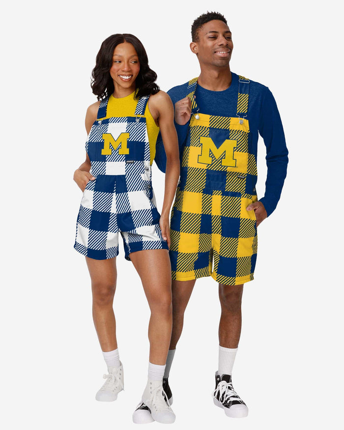 Michigan Wolverines Womens Plaid Bib Shortalls FOCO - FOCO.com