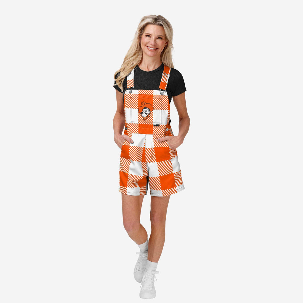 Oklahoma State Cowboys Womens Plaid Bib Shortalls FOCO XS - FOCO.com