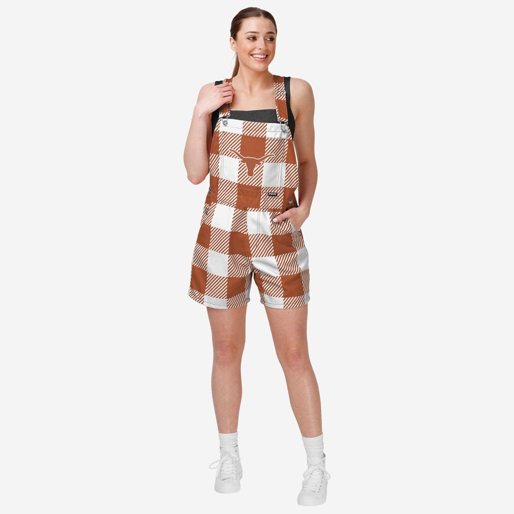 Texas Longhorns Womens Plaid Bib Shortalls FOCO XS - FOCO.com