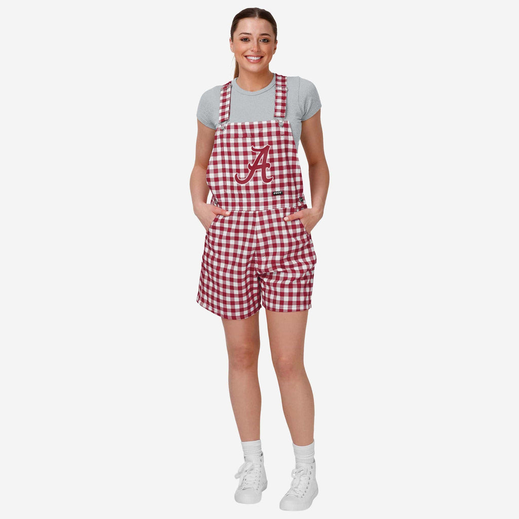 Alabama Crimson Tide Womens Gingham Check Bib Shortalls FOCO XS - FOCO.com