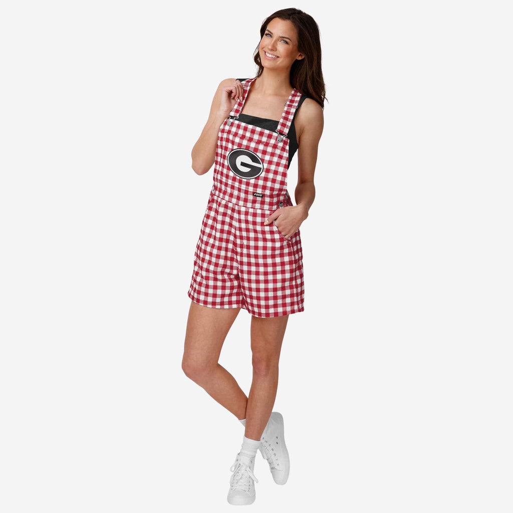 Georgia Bulldogs Womens Gingham Check Bib Shortalls FOCO XS - FOCO.com