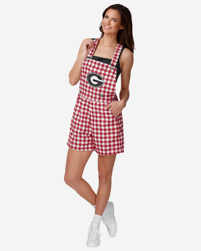 Georgia Bulldogs Womens Gingham Check Bib Shortalls FOCO XS - FOCO.com