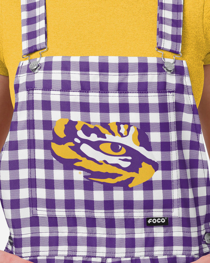 LSU Tigers Womens Gingham Check Bib Shortalls FOCO - FOCO.com