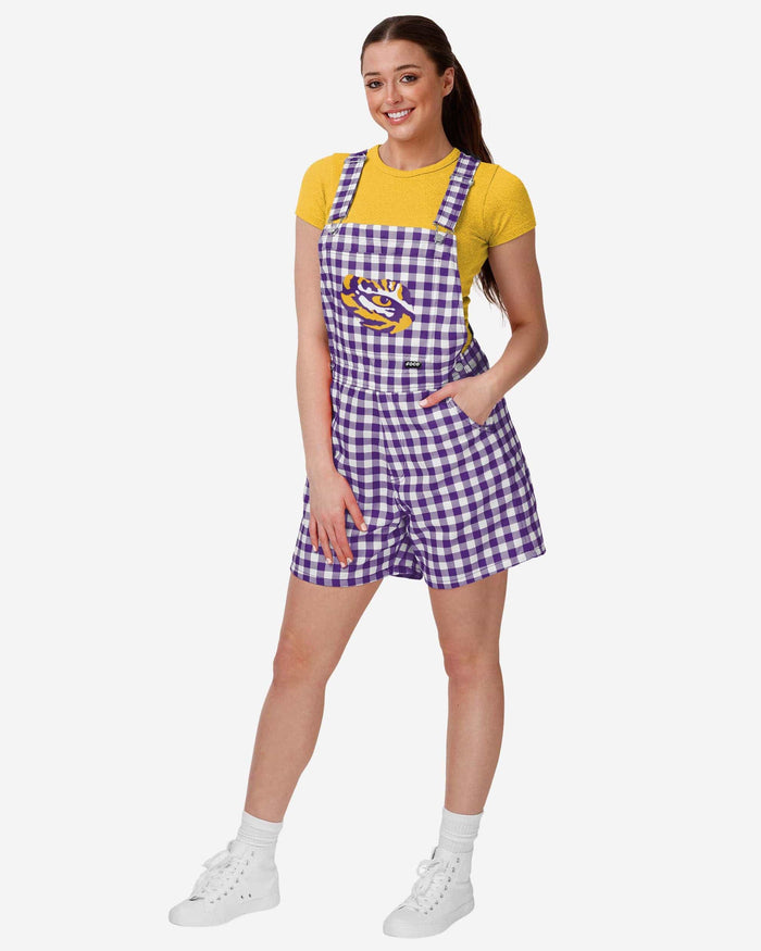 LSU Tigers Womens Gingham Check Bib Shortalls FOCO XS - FOCO.com