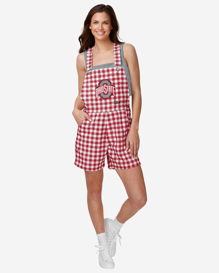 Ohio State Buckeyes Womens Gingham Check Bib Shortalls FOCO XS - FOCO.com