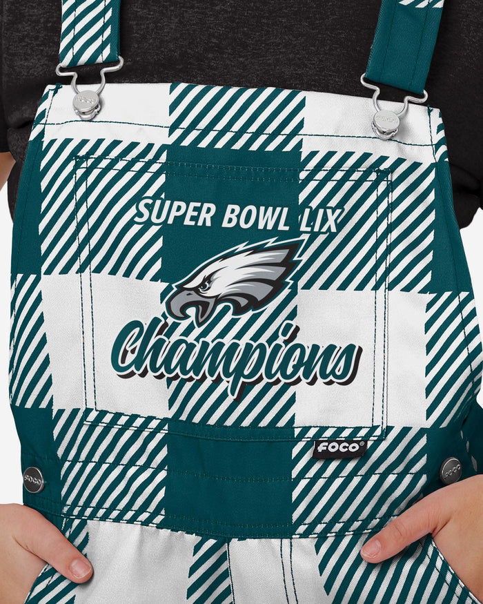 Philadelphia Eagles Super Bowl LIX Champions Womens Plaid Bib Shortalls FOCO - FOCO.com