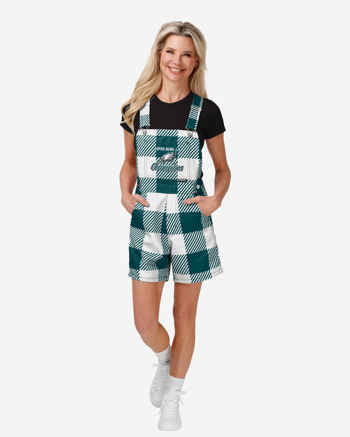 Philadelphia Eagles Super Bowl LIX Champions Womens Plaid Bib Shortalls FOCO XS - FOCO.com