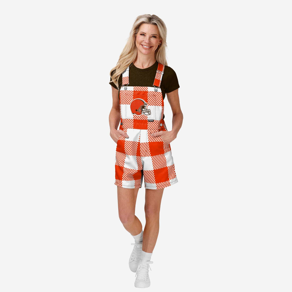 Cleveland Browns Womens Plaid Bib Shortalls FOCO XS - FOCO.com