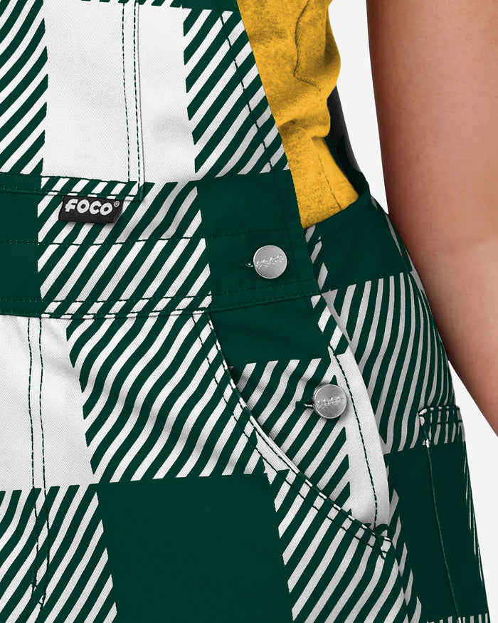 Green Bay Packers Womens Plaid Bib Shortalls FOCO - FOCO.com