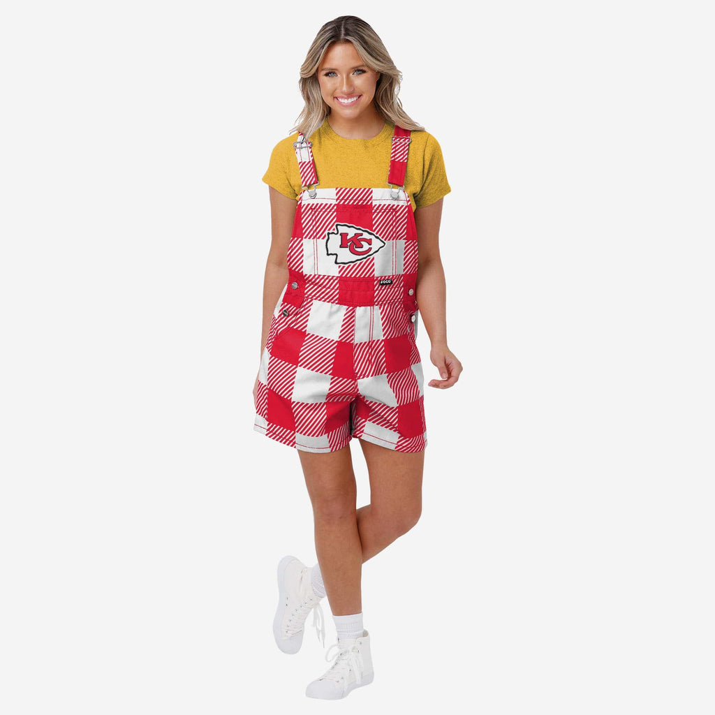 Kansas City Chiefs Womens Plaid Bib Shortalls FOCO XS - FOCO.com