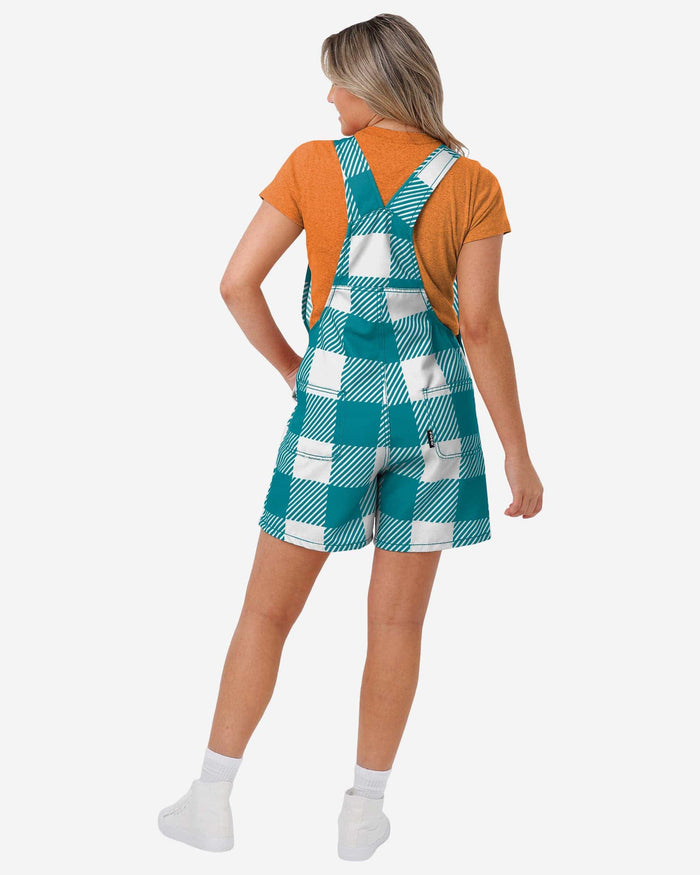 Miami Dolphins Womens Plaid Bib Shortalls FOCO - FOCO.com