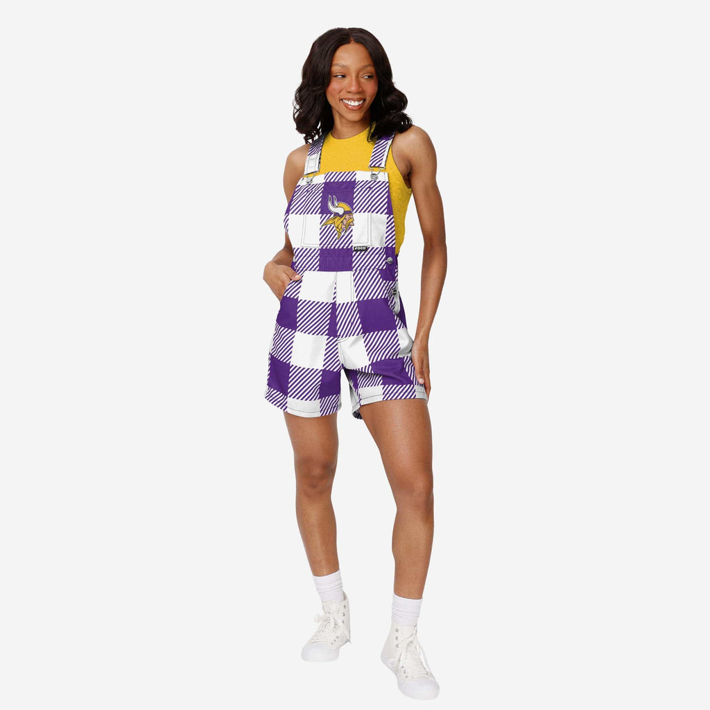 Minnesota Vikings Womens Plaid Bib Shortalls FOCO XS - FOCO.com